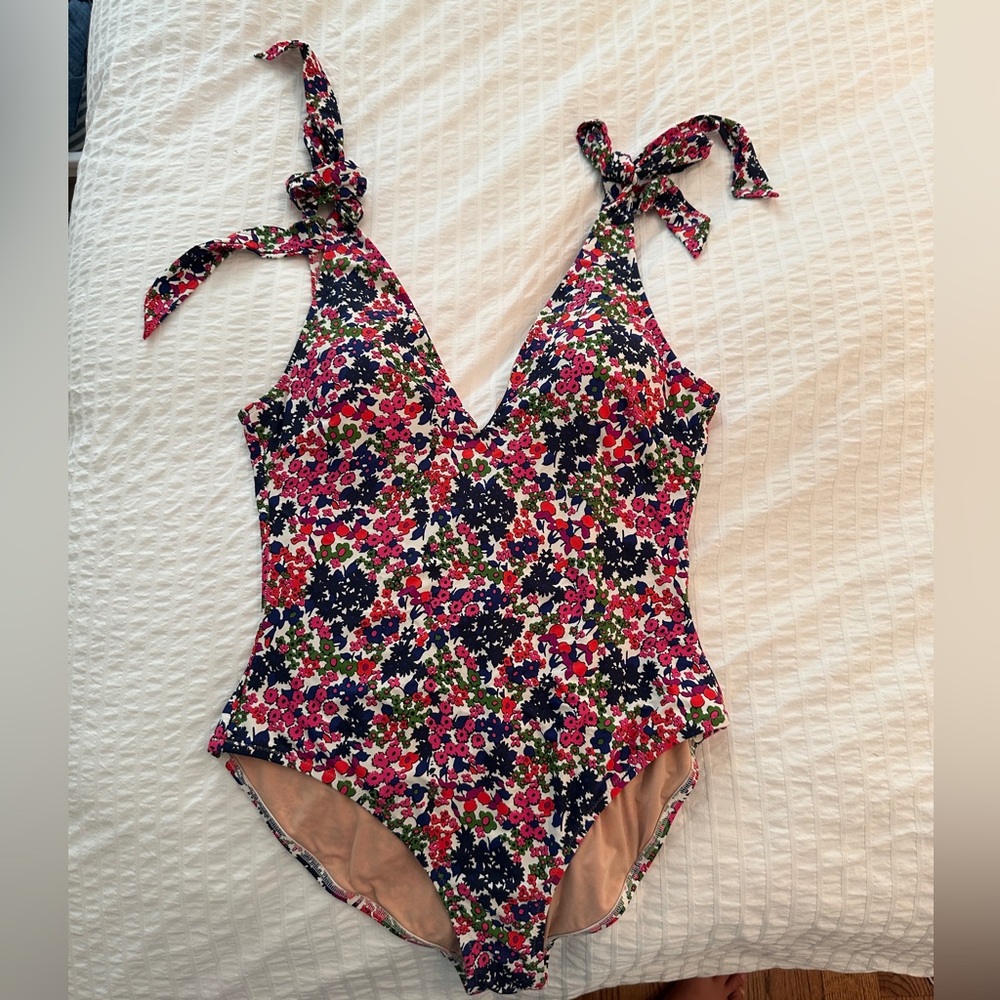 J.CREW Tie-shoulder one-piece swimsuit in watermark floral size 12